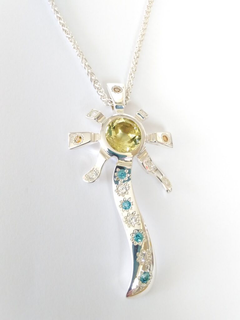 Art Deco Silver & Gemstone Pendant